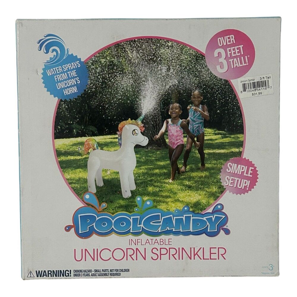 Pool Candy Inflatable Unicorn Sprinkler Over 3 Feet Tall Summer Water Fun NEW